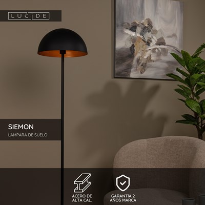 Lucide SIEMON - Lámpara de suelo - Ø 35 cm - 1xE27 - Negro